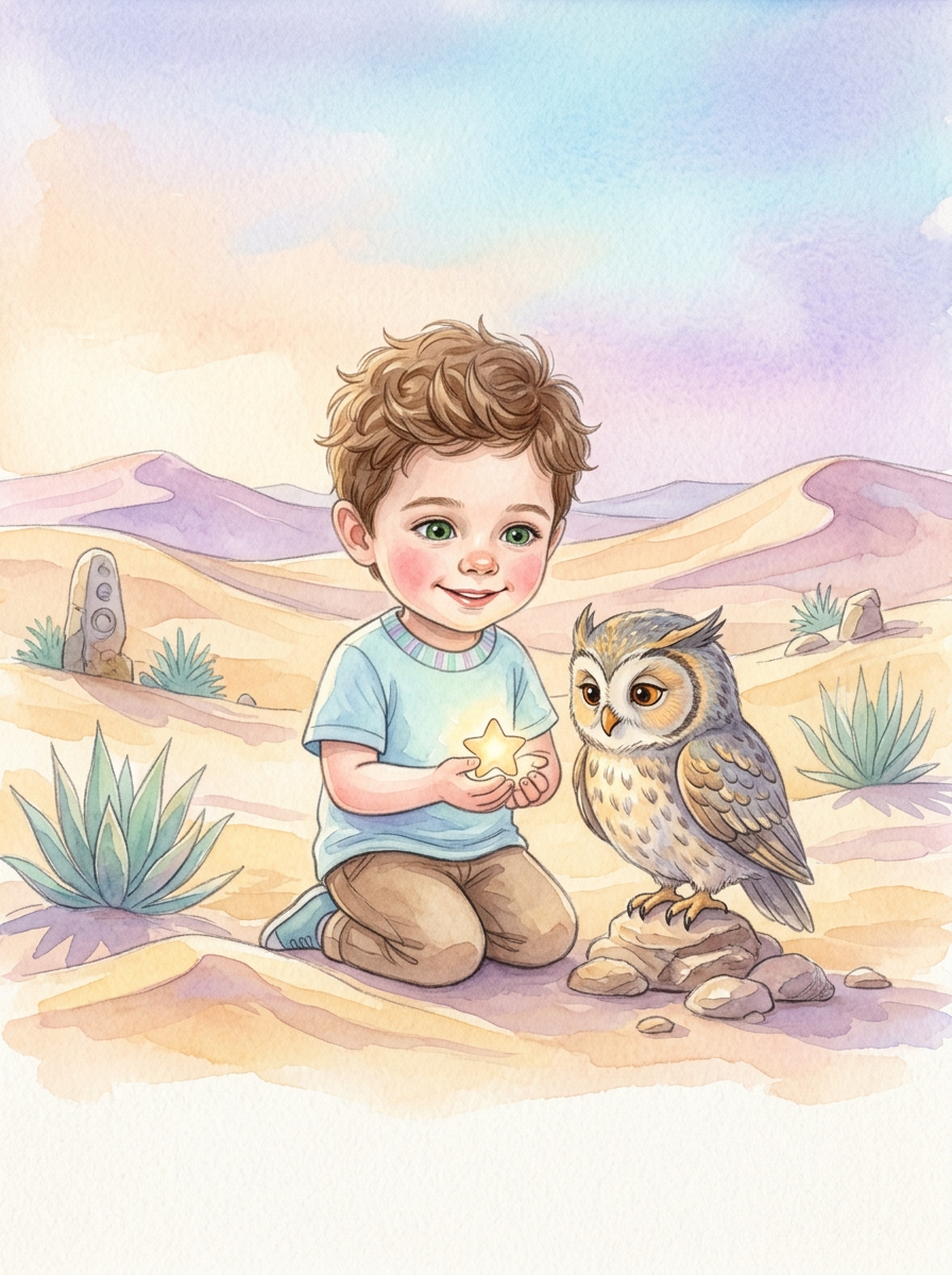 Ilustração da história infantil Miguel e o Brilho das Areias
