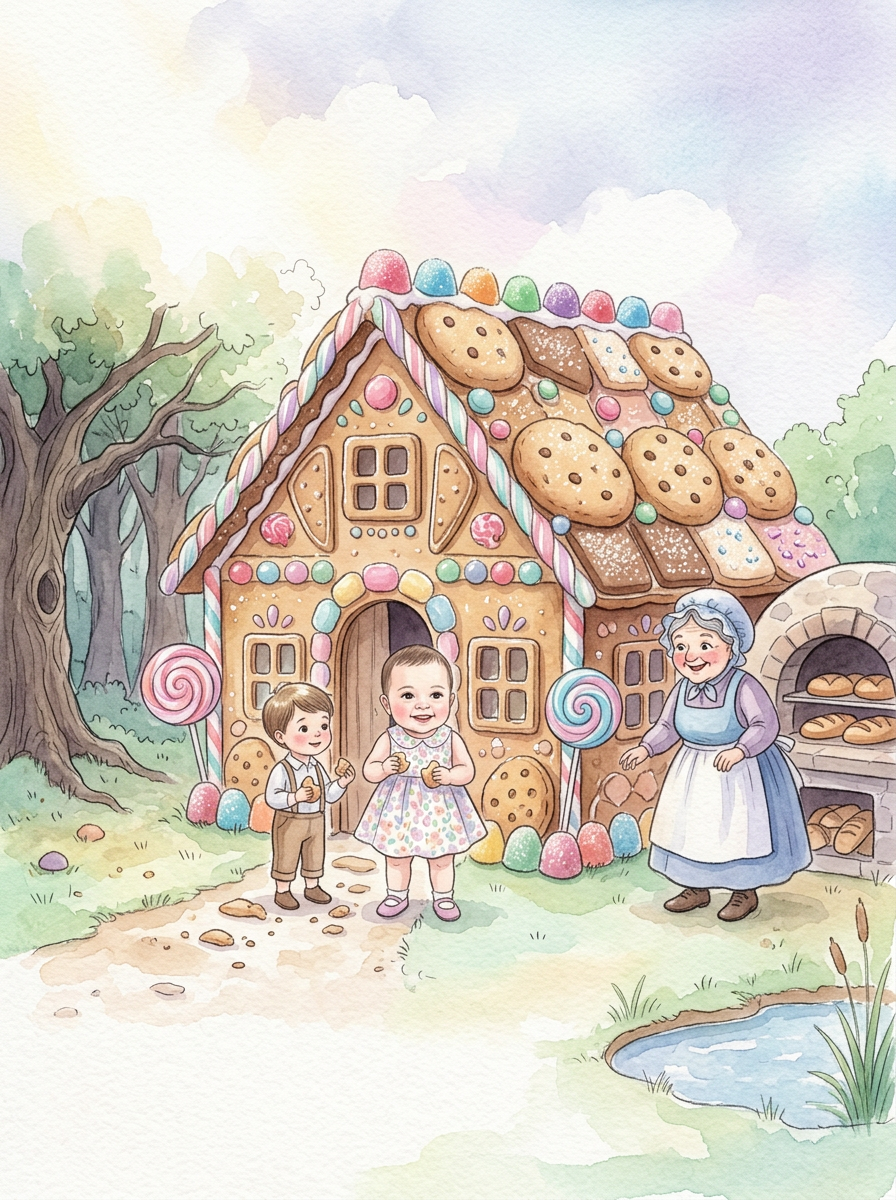 Ilustração da história infantil Clarice, João e Maria na Casinha de Doces